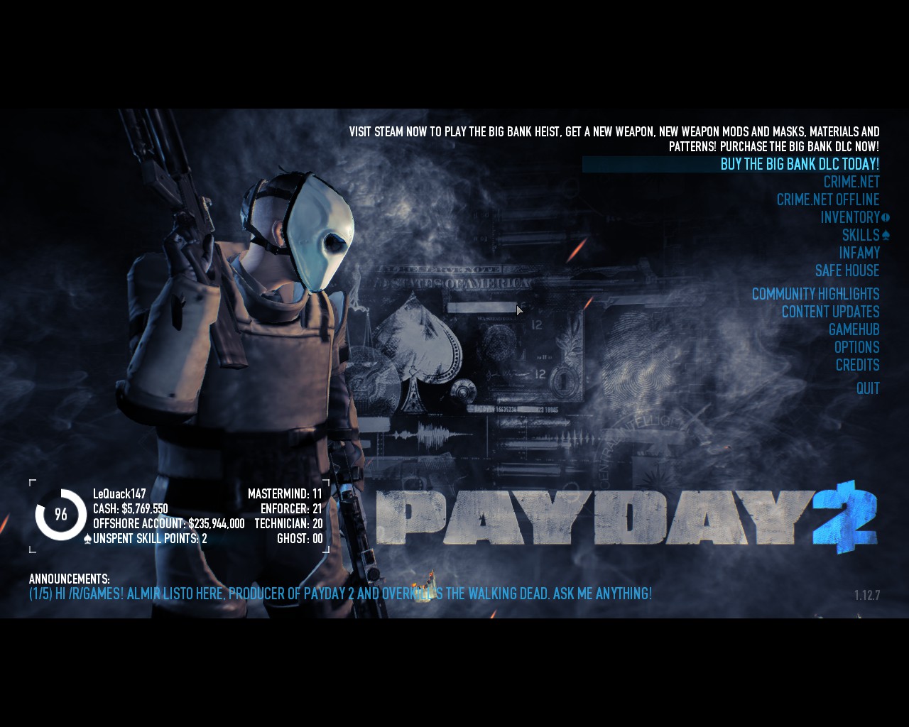 how to get infinite skill points with blt payday 2